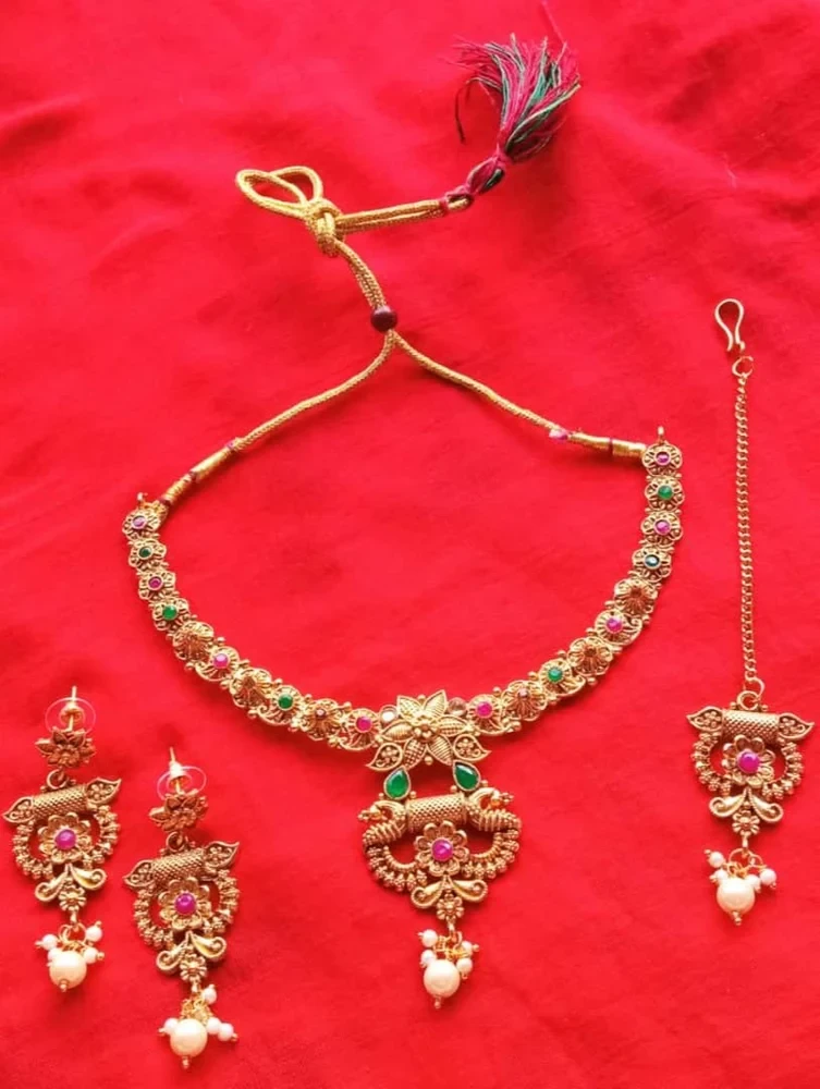 Golden Copper Designer Necklace Set Jewellery, Size: Free Size