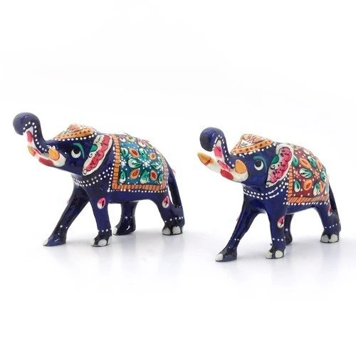 Multicolor Enamel Work Decorative Elephant Pair