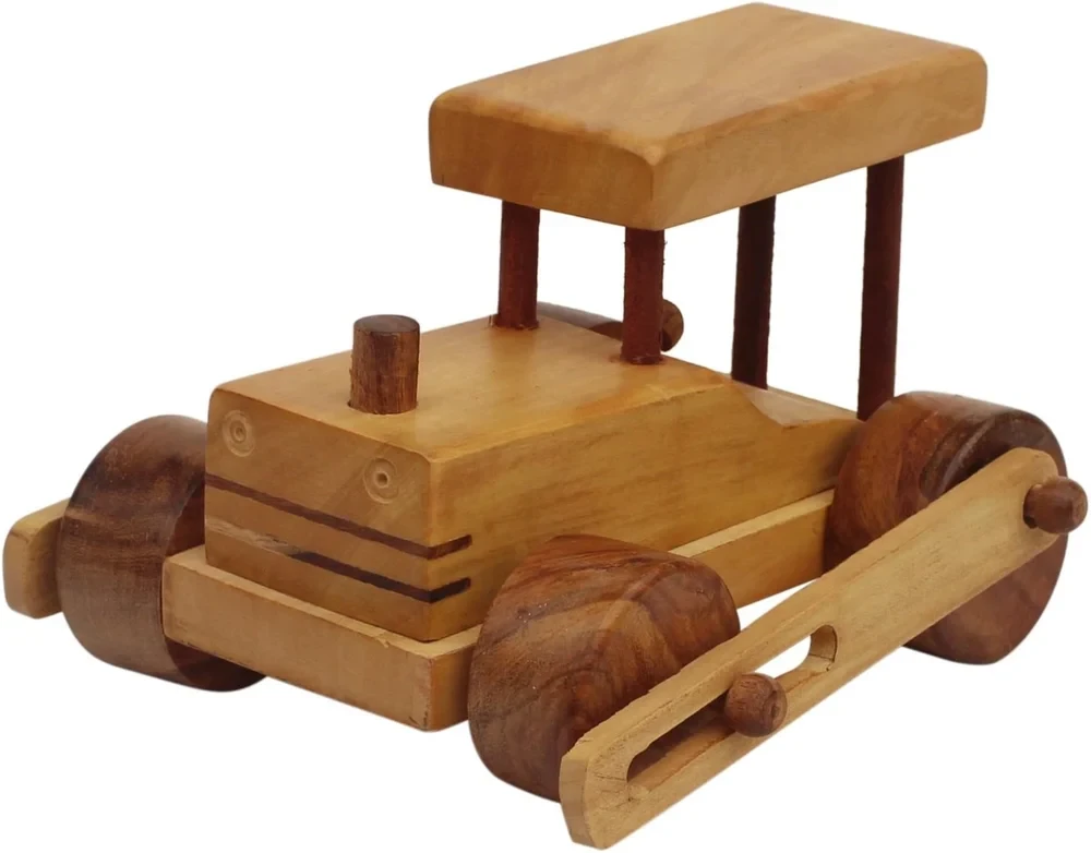 VINTAGE HANDICRAFTS Brown Wooden Road Roller Toy For Kids