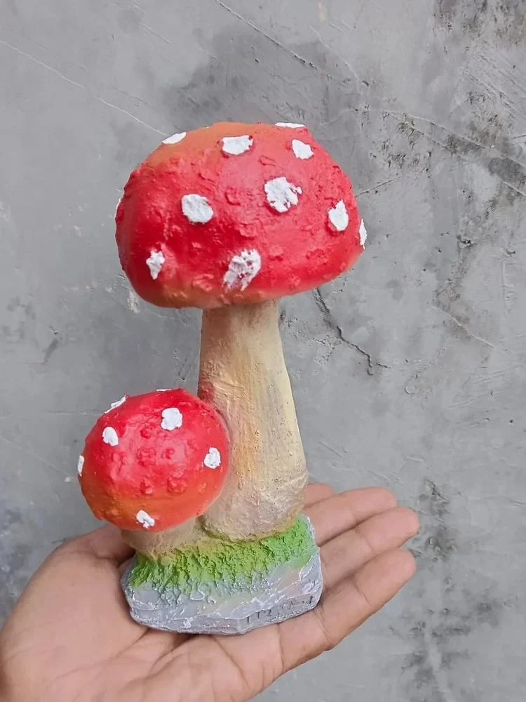 Resin Red Mushroom Figurines - A Whimsical Addition to Your Garden, For Decorati