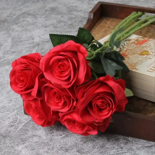 Artificial Single Rose Flower Pack of 6 pieces