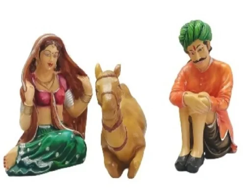 Rajasthani Couple With Camel Polyresin Statue