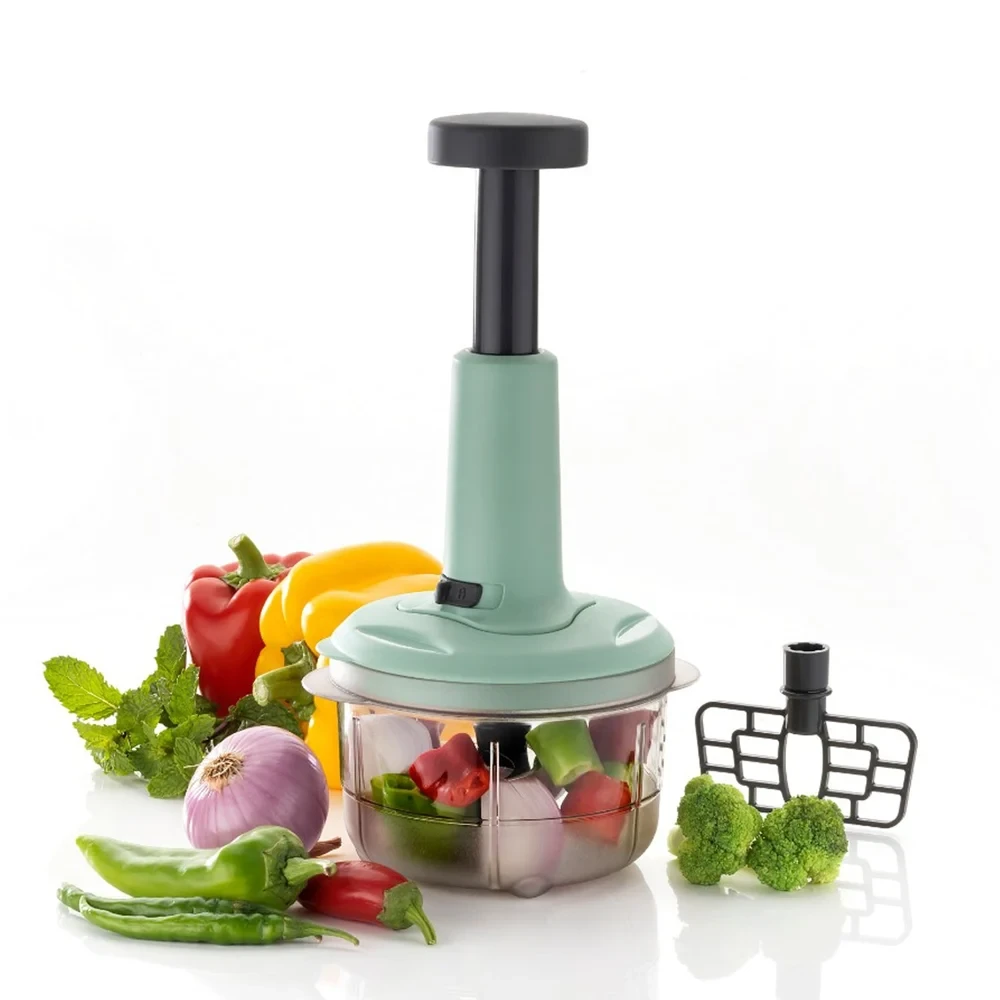 2in1 Push Chopper 800ml Stainless Steel Blade Quick & Powerful Manual Hand Held 