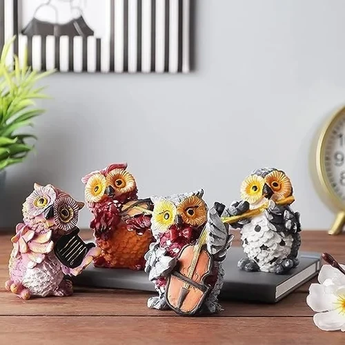 New The Decorshed Set of 4 CuteOwls Playing Musical Instruments GardenDecorative