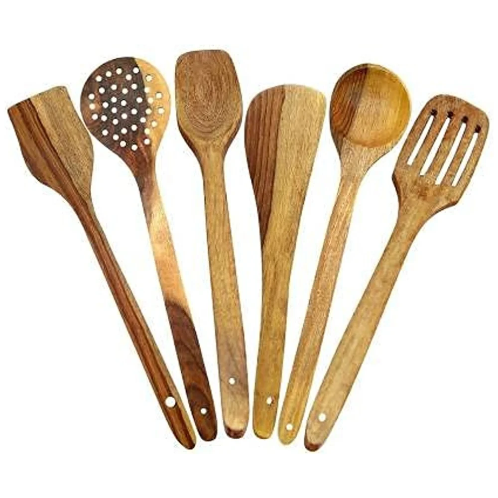 Handmade Wooden Serving and Cooking Spoon Kitchen Tools Utensil, Set of 6