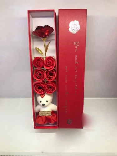 Valentine Day Red Rose With Flower And Teddy