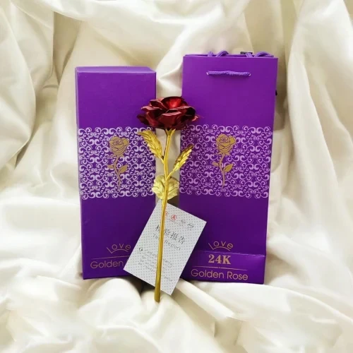 24k Valentine Day Red Metal Rose With Carry Bag
